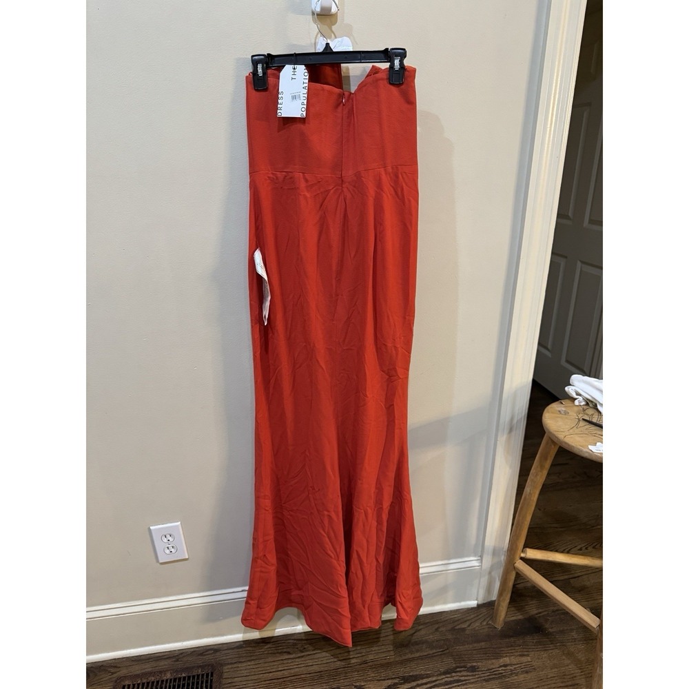 Dress the Population Fernanda Maxi Dress Strapless V Neck‎ Gown Poppy Orange L - Picture 7 of 14